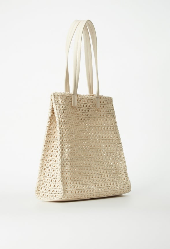 Woven Satchel With Flat Handles Birch White