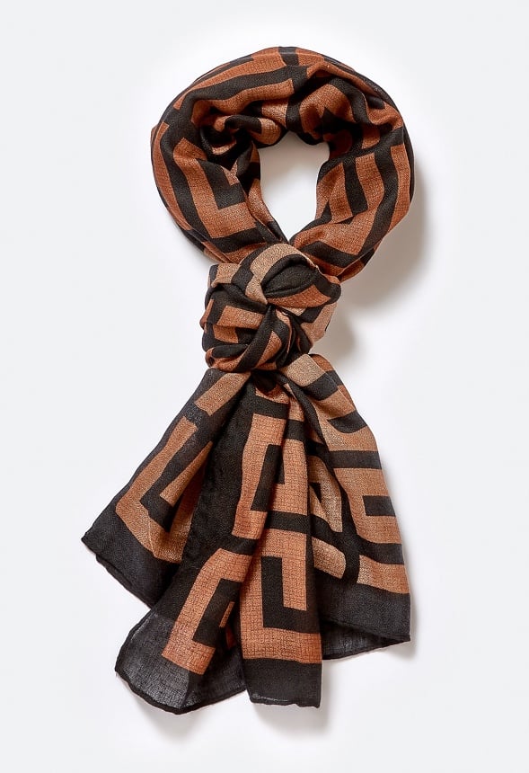 Jade Geometric Interlocking Large Woven Scarf Coffee/ Black