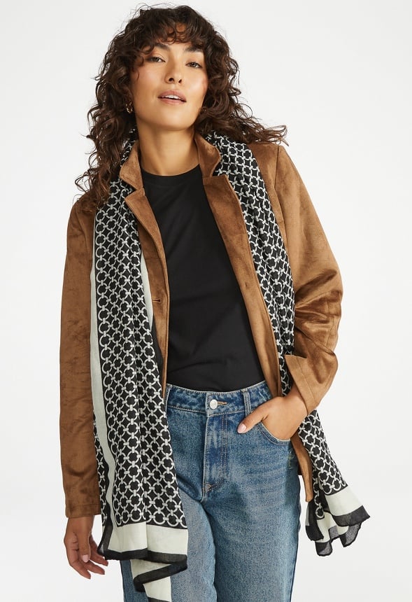 Kalani Chain Link Large Woven Scarf Beige/ Black
