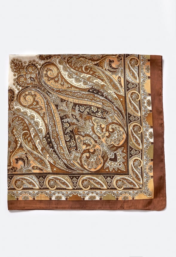 Maddison Silk Like Champagne Paisley Scarf Brown/ Multi