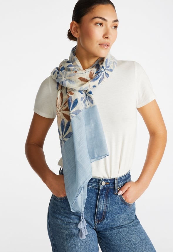 Celia Blue Flower Print Scarf Blue Mix