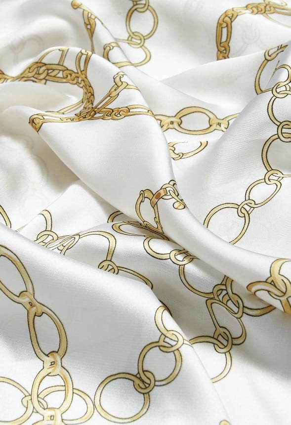Wave Gold Chain Print Silk Like Scarf Cream/ Gold/ Fabric