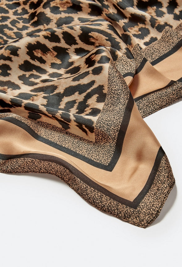 Zuri Animal Print Silk Like Scarf With Tan Border Tan/ Black Mix/ Fabric