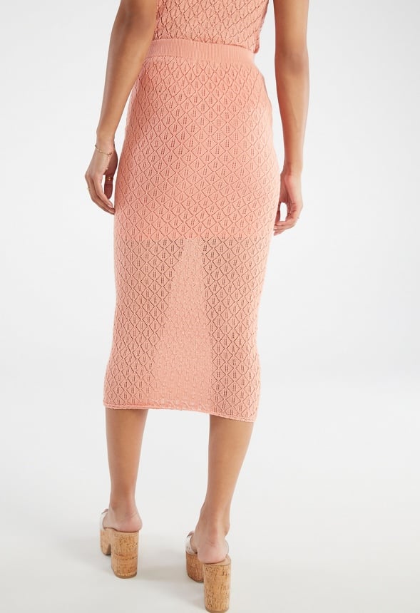 Pointelle Stitch Long Skirt Blooming Dahlia