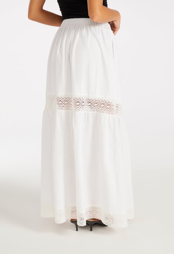 Cotton Voile Tiered Maxi Skirt Bright White