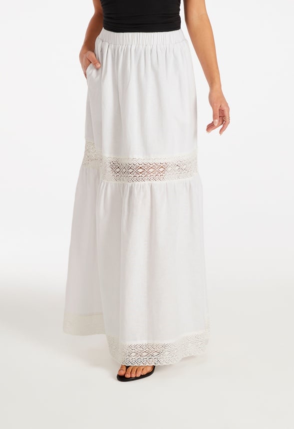 Cotton Voile Tiered Maxi Skirt Bright White