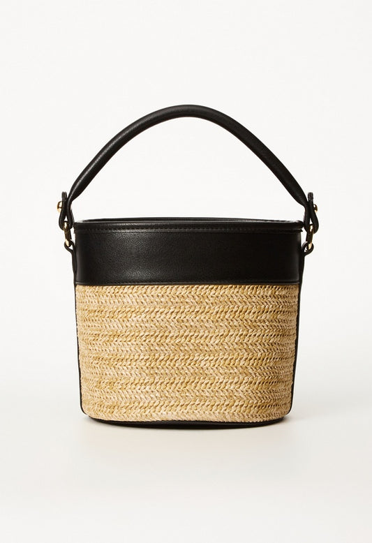Top Handle Bucket Bag Natural/ Black