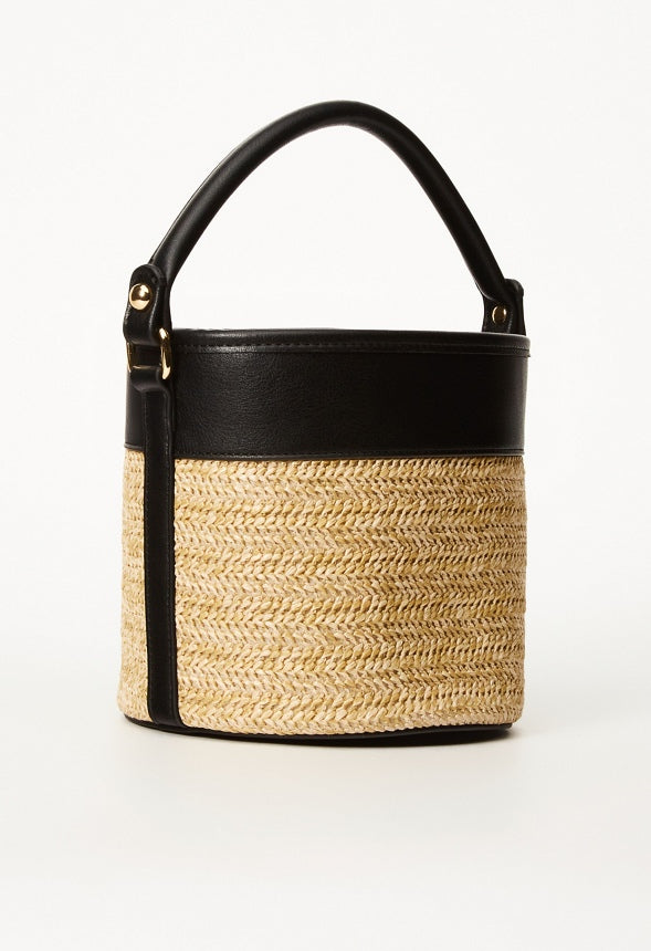 Top Handle Bucket Bag Natural/ Black