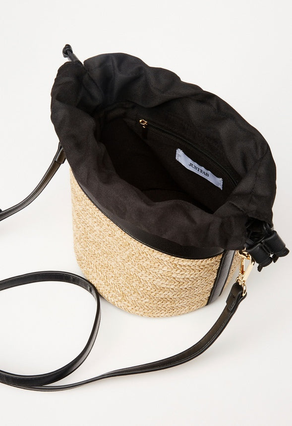Top Handle Bucket Bag Natural/ Black