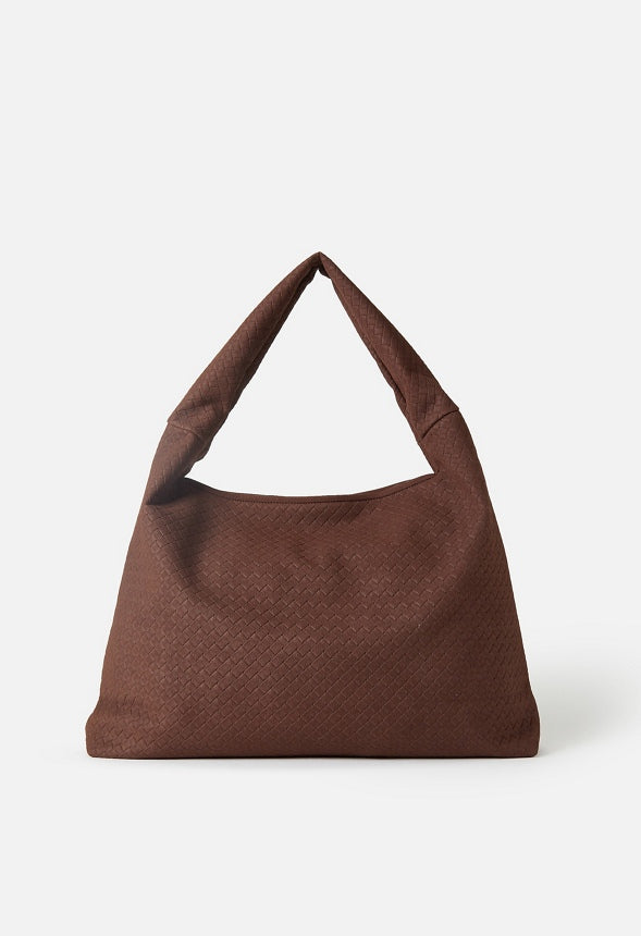 Woven Faux Suede Hobo Bag Cacao Brown