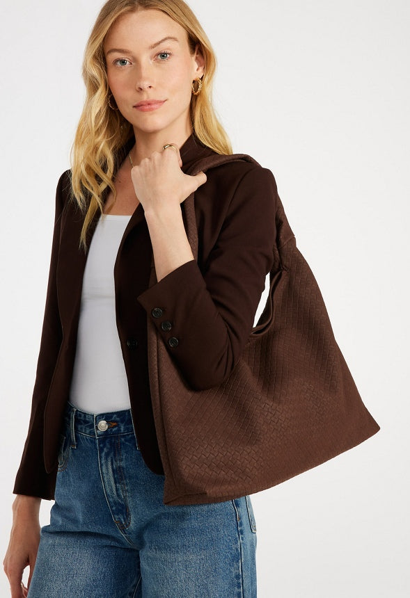 Woven Faux Suede Hobo Bag Cacao Brown