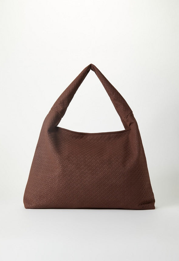 Woven Faux Suede Hobo Bag Cacao Brown