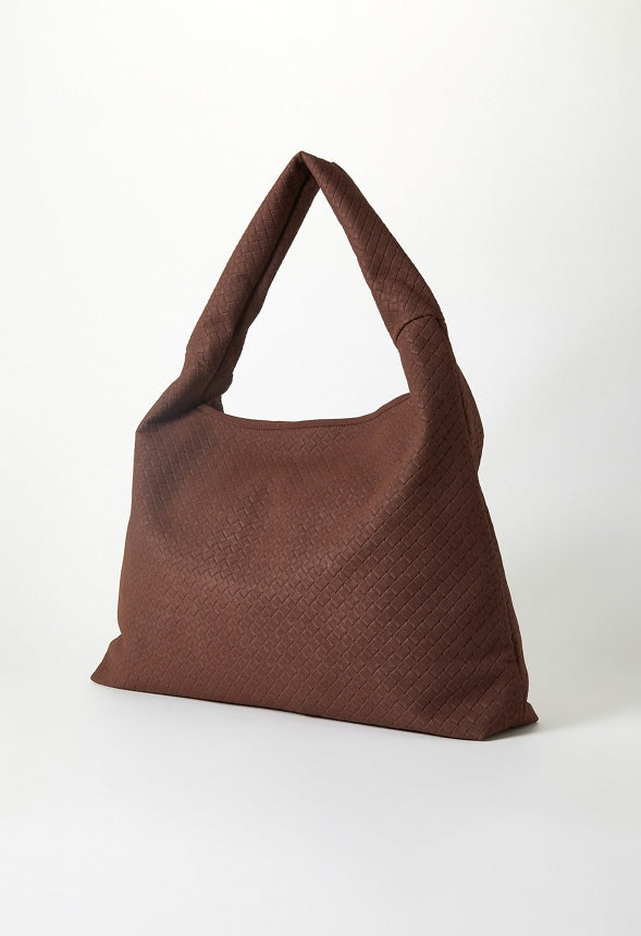 Woven Faux Suede Hobo Bag Cacao Brown