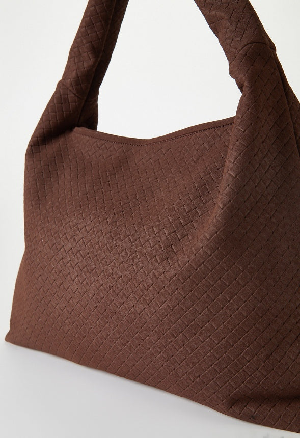Woven Faux Suede Hobo Bag Cacao Brown