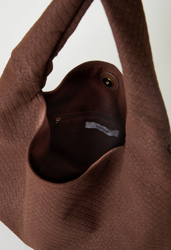 Woven Faux Suede Hobo Bag Cacao Brown