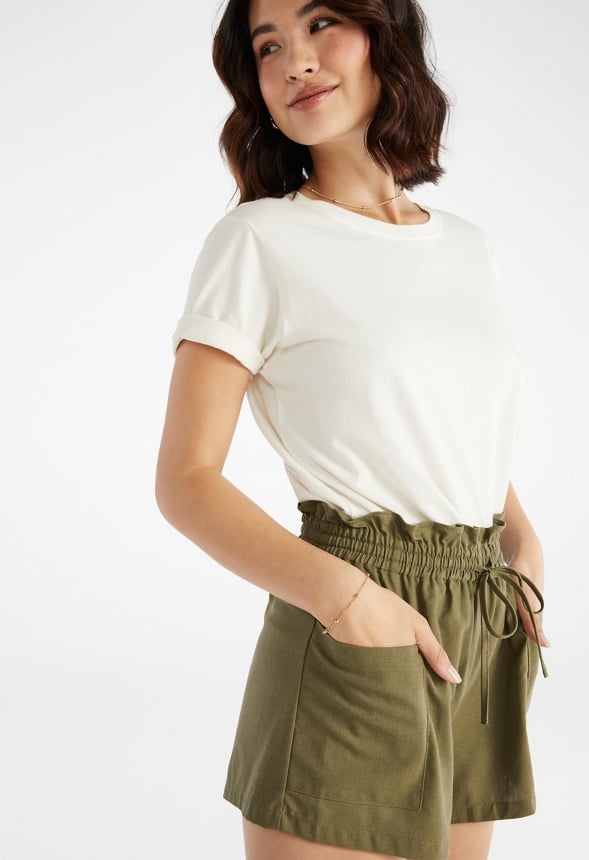 Paperbag Linen Shorts Burnt Olive