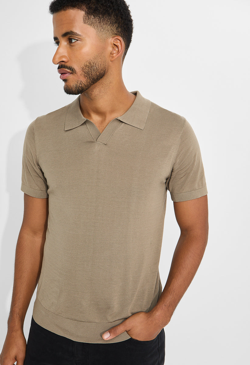 Men's Wool Blend Short Sleeve Silk Soft Knit Polo