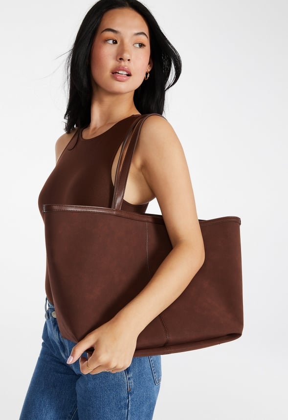 Woven Pocket Tote Chocolate Brown