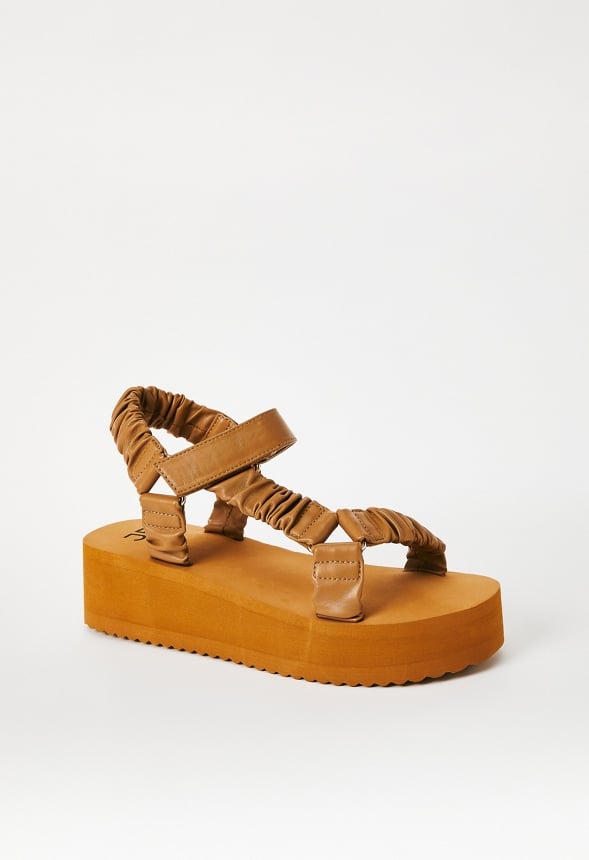 Taneisa Rouched Strap Wedge Light Camel