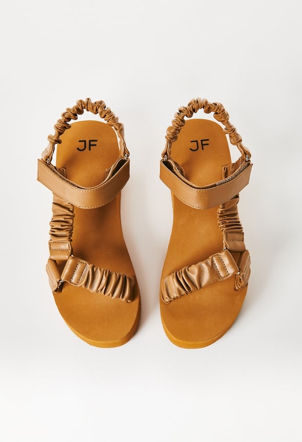 Taneisa Rouched Strap Wedge Light Camel