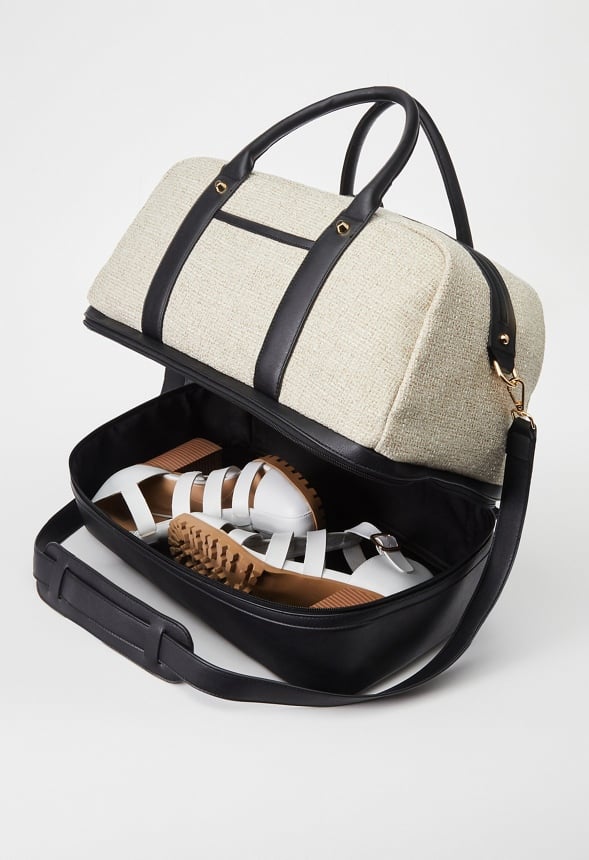 Panelled Weekender With Shoe Compartment Cognac