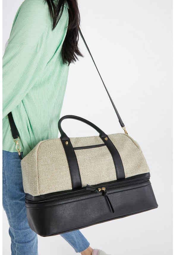 Panelled Weekender With Shoe Compartment Cognac