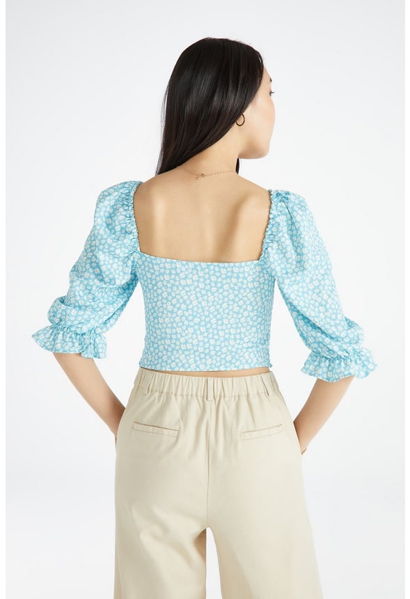 Printed Smocking Top Blue Grotto Multi